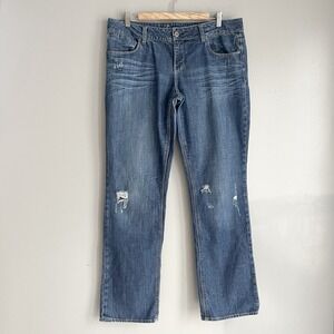American Eagle AE 77 Straight Jeans Low Rise Vintage Y2K Distressed Denim 14